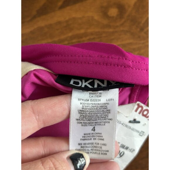 DKNY One Piece Swimsuit Colorblock Pink & Turquoise Strapless NWT Sz 4 - Picture 6 of 6
